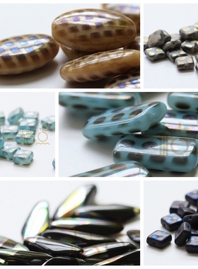 捷克玻璃火烧珠进口珠古色古珠方珠不定形手工制作孔雀纹(CZH9)