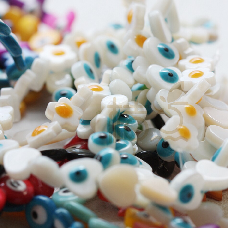 贝壳 串珠 配珠 圆形evil eye恶魔之眼 蓝眼睛 diy材料配件(g364)