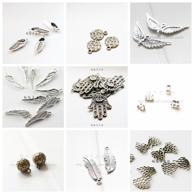 diy配件合金饰品 羽毛 翅膀 足球 符号吊坠 复古古银 古青铜(a42)