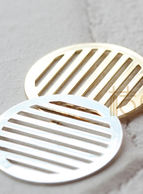 DIY饰品黄铜配件 27*25mm 镀厚金银圆片条纹 铜片耳饰挂头(4370C)
