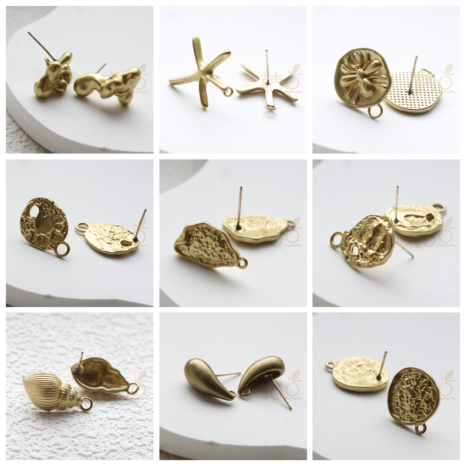 DIY饰品铜配件黄铜原色封釉925银针海星规则异形耳钉(4702C-1)