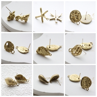 DIY饰品铜配件黄铜原色封釉925银针海星规则异形耳钉 4702C