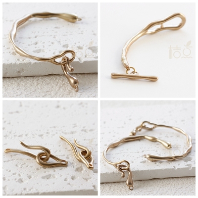 DIY饰品黄铜配件几何图形树枝异形镀金银古色OT扣尾扣(4908C)