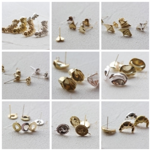 DIY饰品铜配件镀厚金镀925银针熔岩不规则心型异形耳钉(4759C)