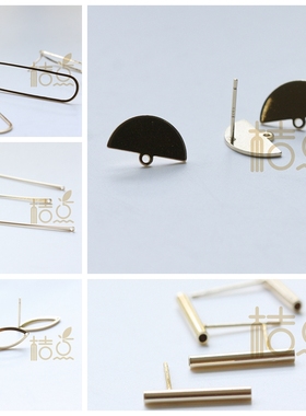 DIY饰品铜配件 厚真金银电镀耳钉耳饰925银针几何简约时尚(4489C)