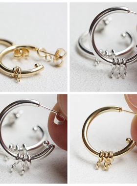 DIY饰品黄铜镀厚金镀厚银配件925银针耳钉耳环带挂环C型(4682C)