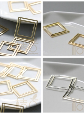DIY饰品铜配件28.5mm方型 中空 单孔 吊坠 几何图形 (4119C)
