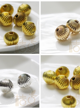 DIY饰品黄铜配件12mm皱纹粗纹圆珠空心隔珠配饰(3929C)