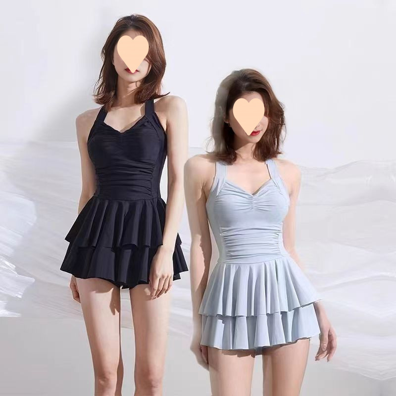 奥特莱斯新款时尚连体泳装女芭蕾风蓬蓬裙纯色带胸垫平角仙海边