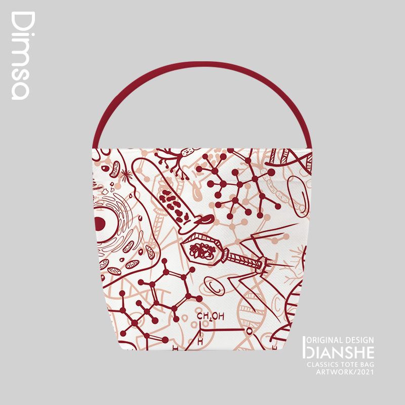 dna基因分子结构手绘插画设计感小众帆布袋手提女夏小水桶包t358
