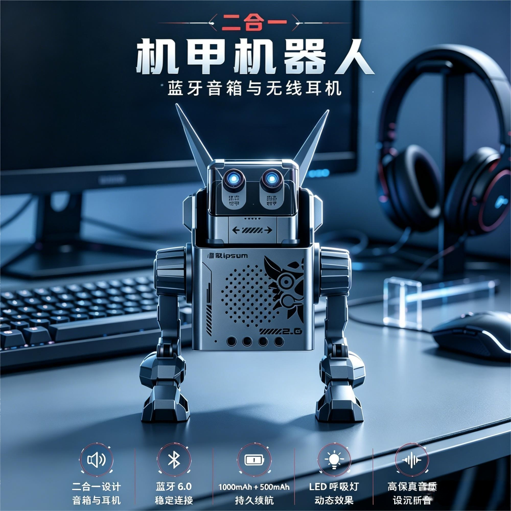 新无线蓝牙耳机机器人外形音响二合一内置6.0双核立体声超长续航