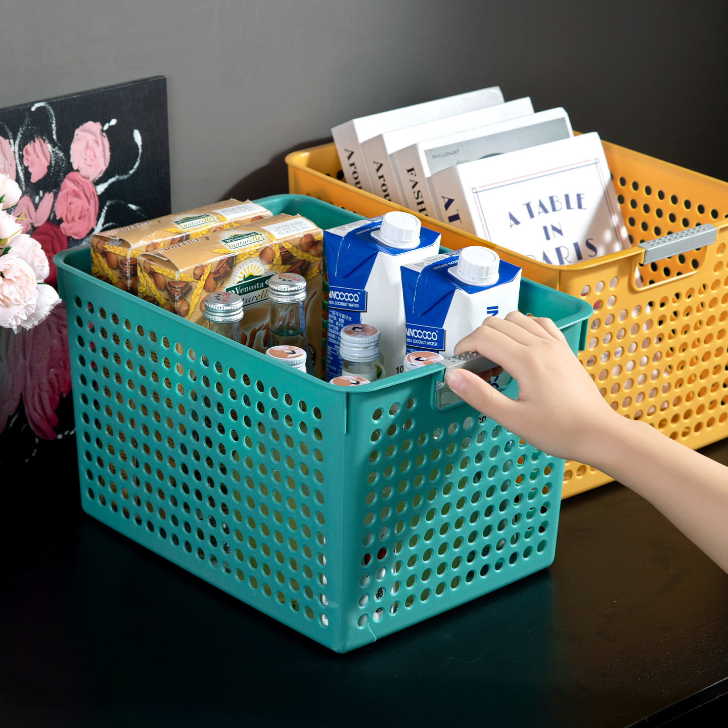 塑料收纳筐桌面收纳盒幼儿园玩具杂物收纳框长方形零食储物收纳篮