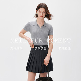 miu风轻盈polo藏青针织短袖 MM麦檬经典 升级3.0 上衣26春新 爆款