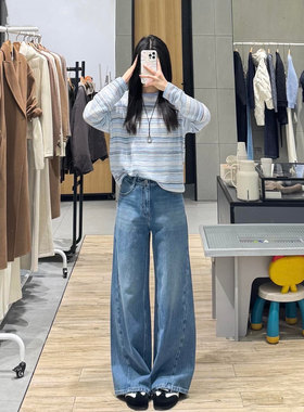 MM麦檬商场同款26春季新款浅蓝条纹圆领针织衫休闲毛衣5H1130151