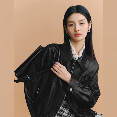 伊芙丽廓形短款翻领皮衣短外套2026春季新款时髦休闲帅气外套女