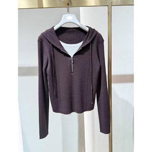 伊家商场同款2026春新款百搭假两件连帽针织衫上衣女1GA633284