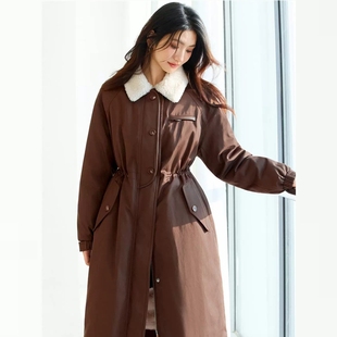 蒋欣代言伊家领口撞色拼接毛领长短款抽绳羽绒外套2025冬季新款