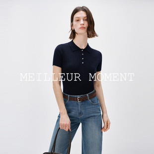 miu风轻盈polo藏青针织短袖 MM麦檬经典 升级3.0 上衣26春新 爆款