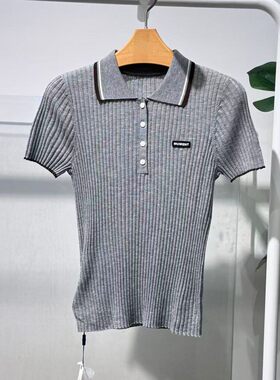 MM麦檬26春新款羊毛POLO衫女短袖翻领针织衫上衣打底衫4H4131731