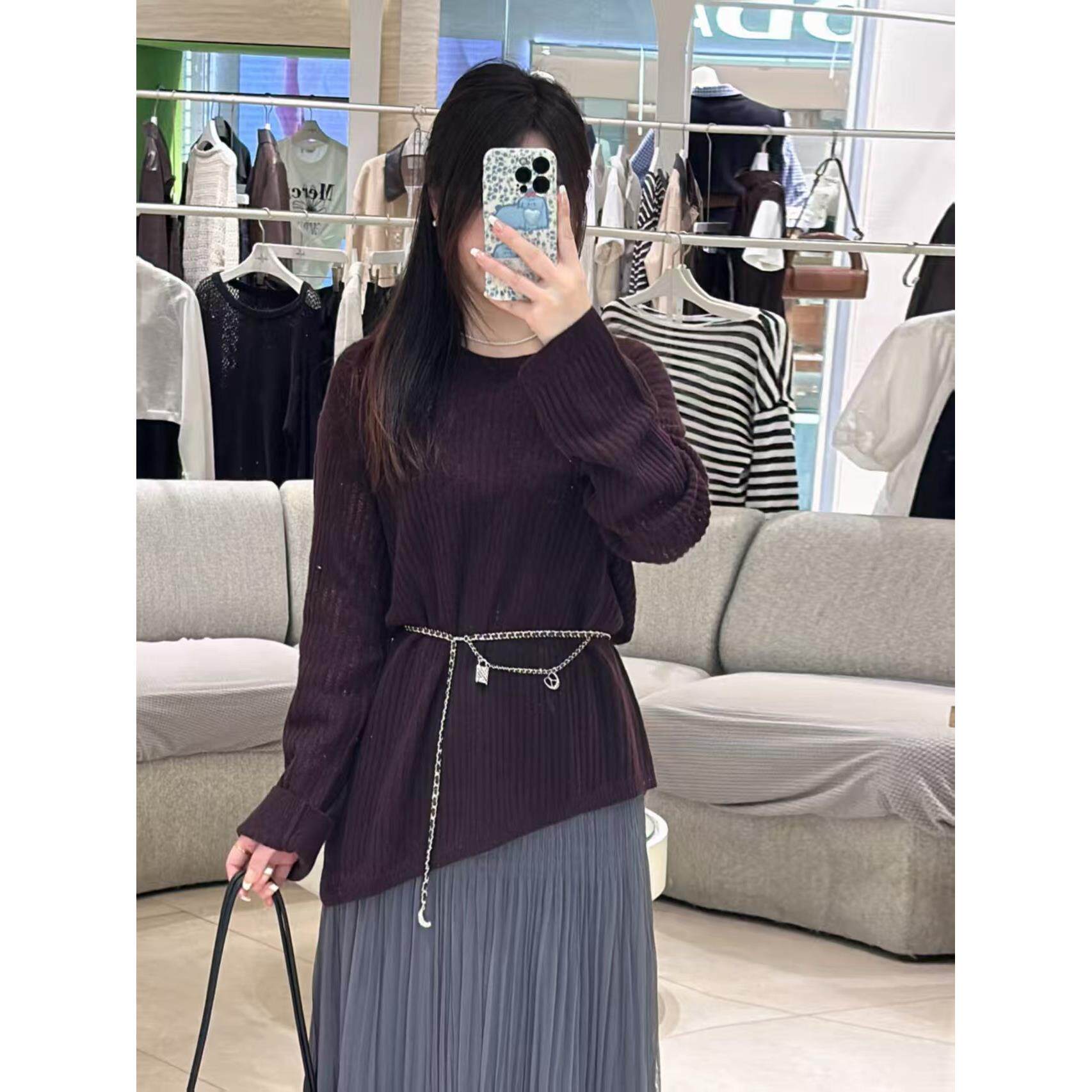 商场同款伊芙丽2025秋季新款乌梅紫套头羊毛衫针织毛衣1GA132971