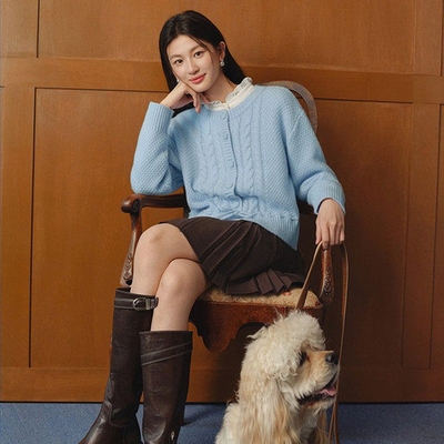 诗家懒人穿搭系带绞花针织开衫打底毛衣2026春季新款7HC430711