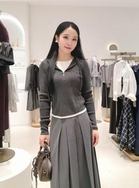 【商场同款】伊家2025秋季新款沉檀灰连帽针织衫上衣1GA133181