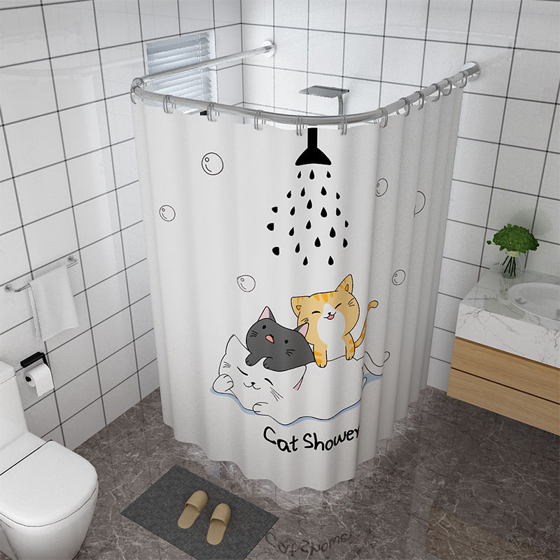 浴室弧形浴帘杆l形浴帘套装免打孔u形卫生间淋浴杆防水伸缩隔断帘