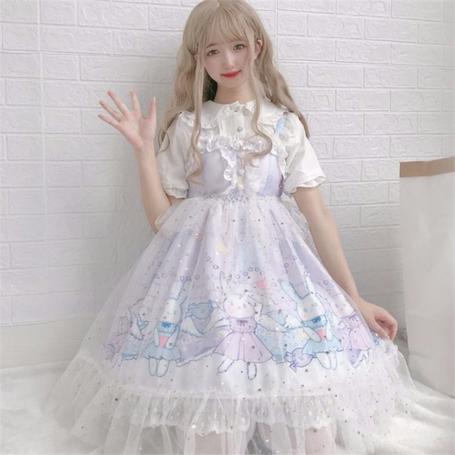 洛丽塔裙子日系软妹原创Lolita夏季天使兔洋装吊带jsk吊带连衣裙A