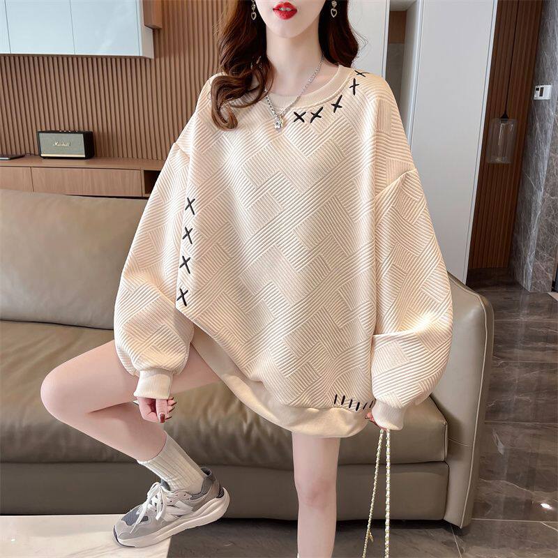 早春装设计感小众卫衣女春秋季韩版宽松薄款中长款华夫格上衣外套