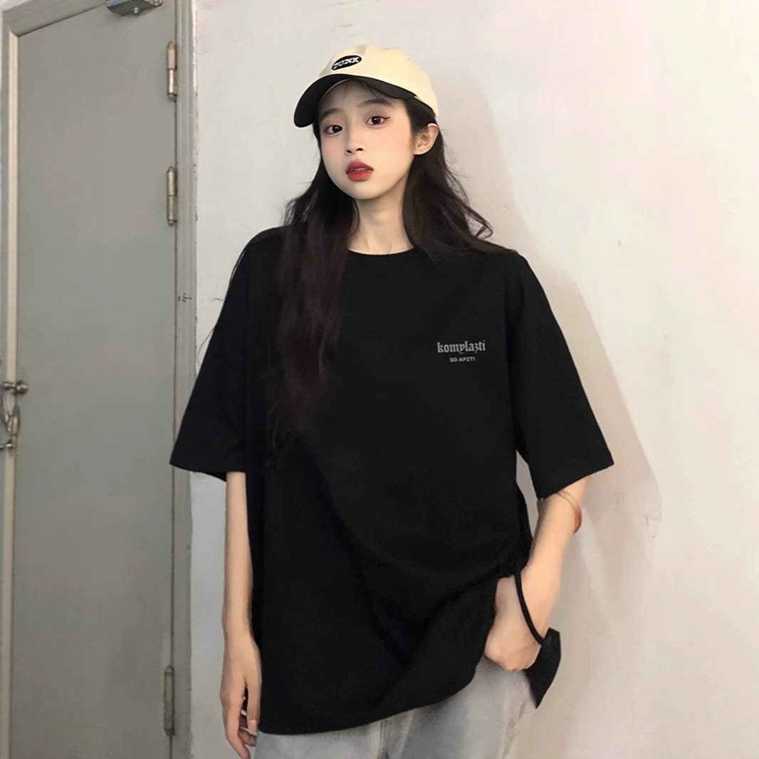 潮牌短袖t恤女 夏季2026新款初中高中大学生简约宽松半袖纯棉上衣