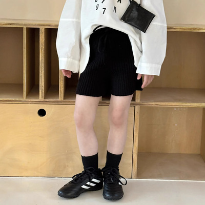 韩版童装2025女童针织休闲裤女宝宝辣妹高腰A字刺绣字母毛线短裤