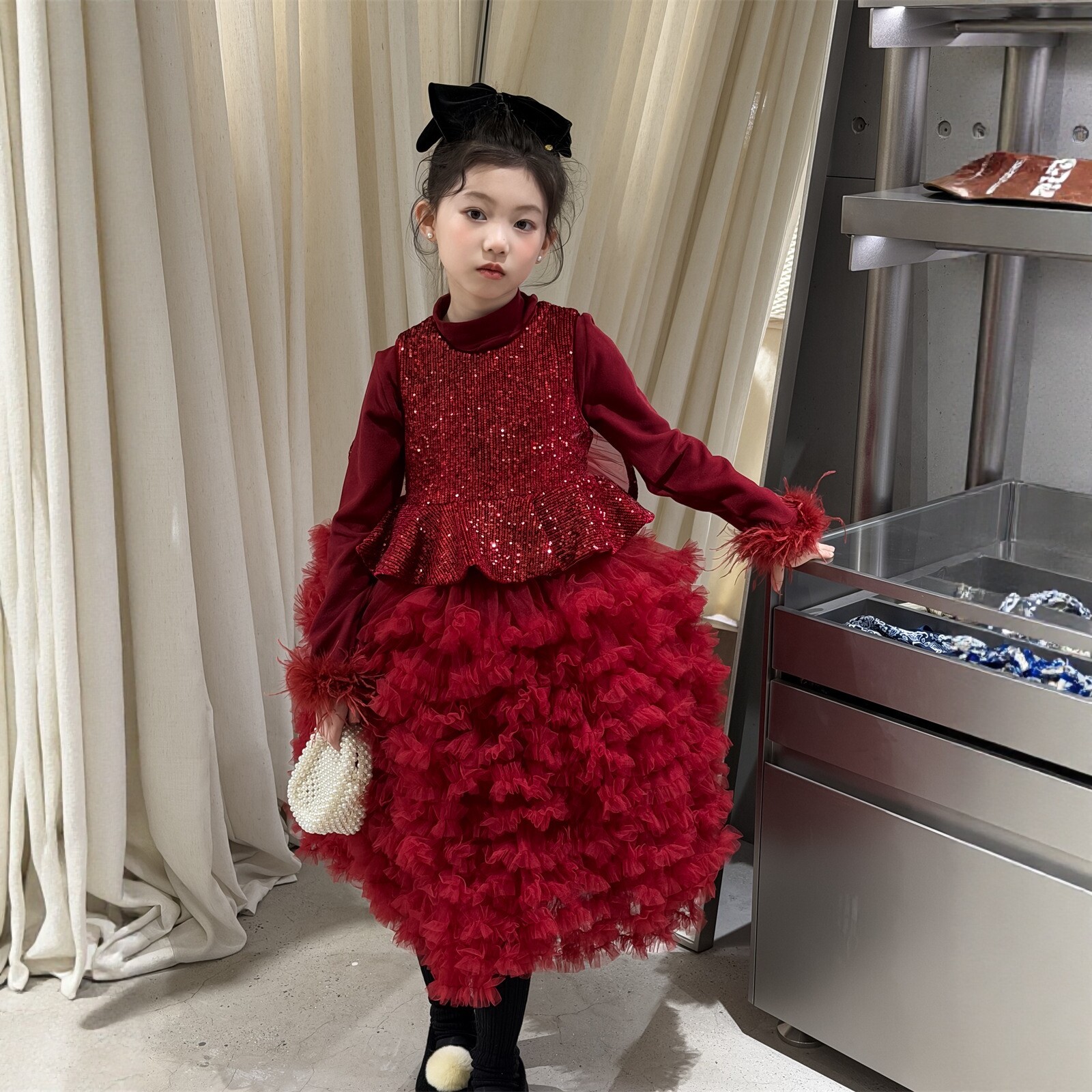 礼服裙连衣裙女童亮片蓬蓬公主裙儿童新年款加绒网纱蛋糕裙背心裙