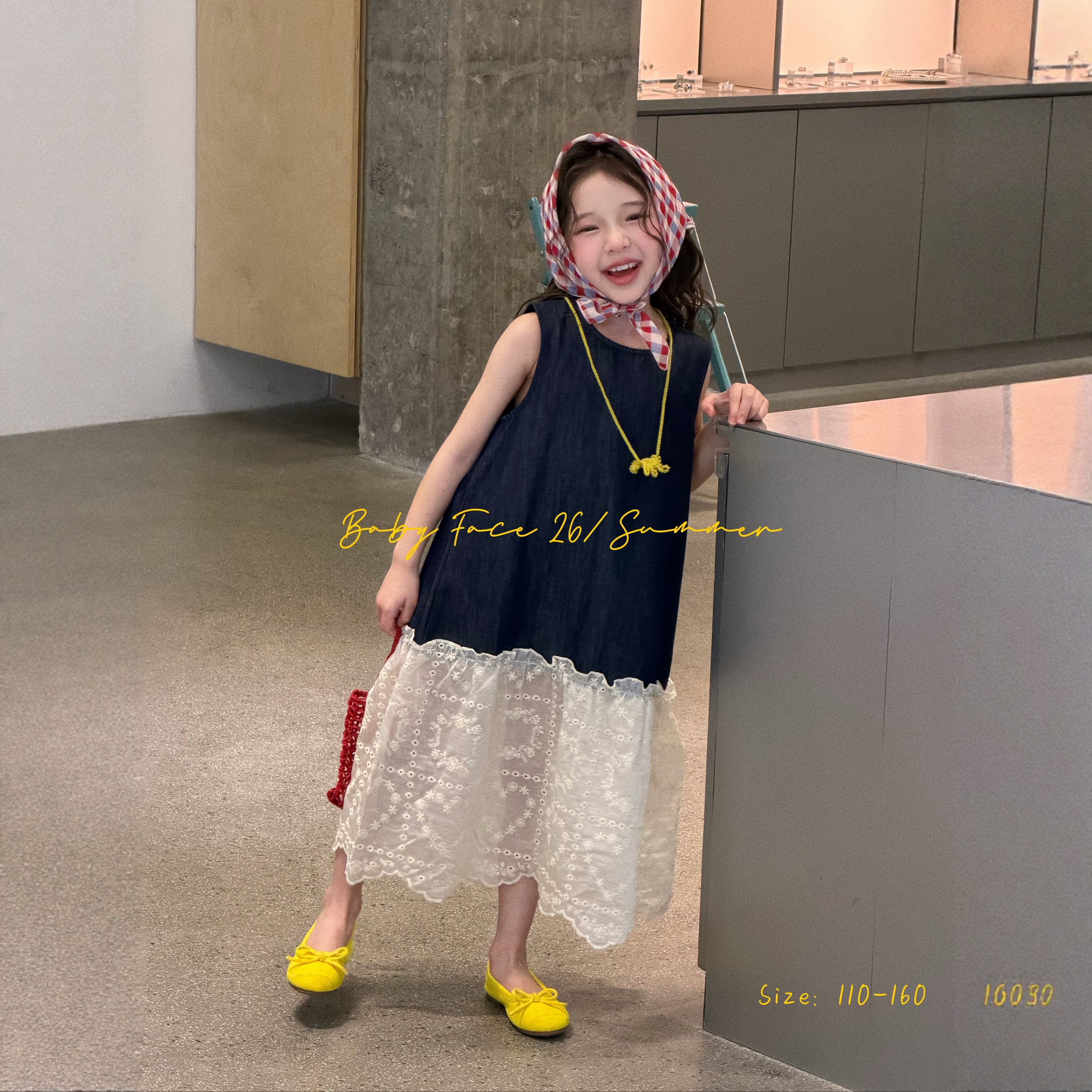 女童连衣裙2026夏款韩系儿童蕾丝边拼接无袖牛仔裙儿童洋气背心裙