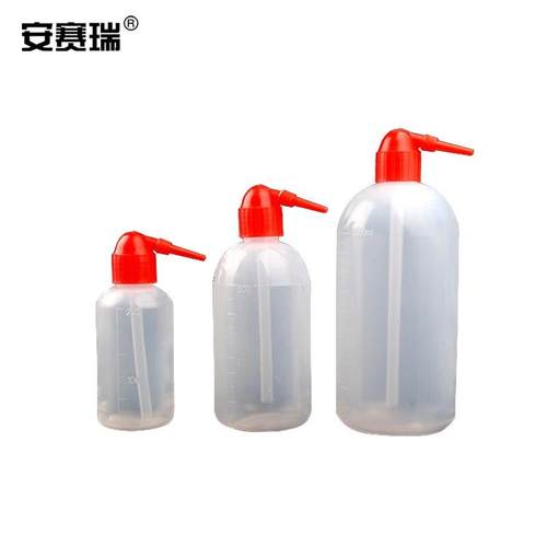 安赛瑞塑料洗瓶(2个装)化学实验弯头洗瓶清洗瓶500ml600006