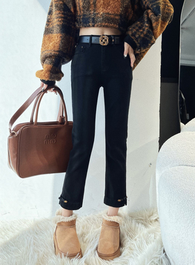 2025春季新款黑色牛仔烟管裤女高腰显瘦八分小个子休闲窄版直筒裤