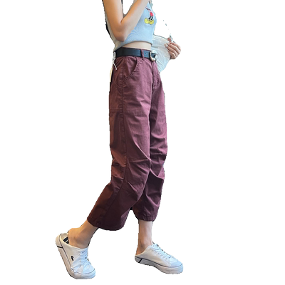 欧货夏季酒红色阔腿牛仔裤女薄款八分小个子高腰休闲直筒裤奶奶裤