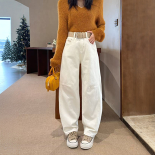 拖地裤 春秋新款 子休闲弯刀裤 女高腰宽松显瘦长裤 浅杏色阔腿牛仔裤