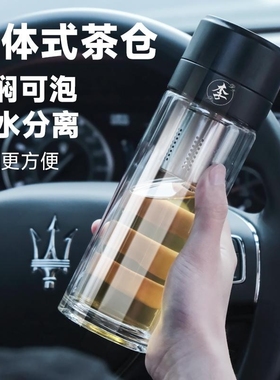 博奇汽车用品小店茶水分离杯姓氏水杯一键速开杯子双层玻璃泡茶杯