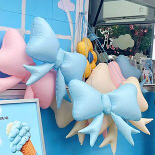 哑光蝴蝶结铝箔气球马卡粉蓝色领结儿童生日主题派对装饰上海发货