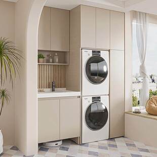 阳台洗衣机烘干机洗漱台一体盆组合定制洗手脸盆池双洗衣机柜伴侣