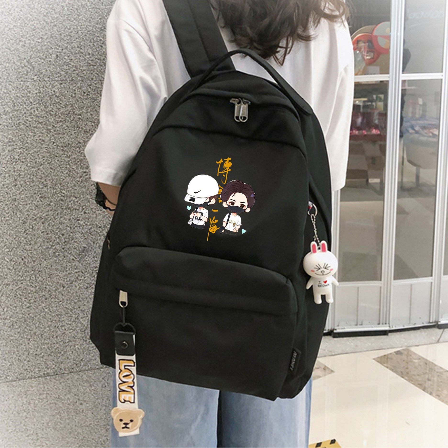 背包印花女博君一肖bjyx应援肖战王一博周边同款初高中书包双肩包