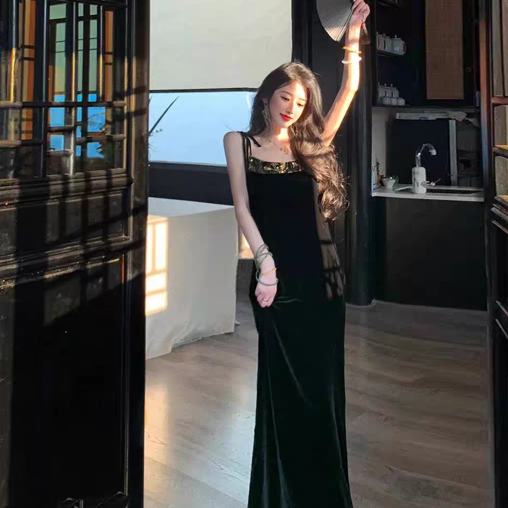 大码女装新中式轻奢丝绒吊带裙