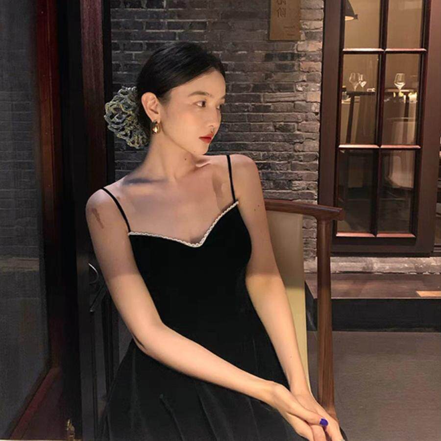 大码女装秋冬复古性感丝绒连衣裙