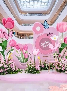 春季高档仿真花KT板美陈打卡