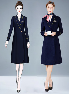 冬季毛呢女大衣中长款物业工作服
