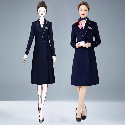 冬季毛呢女大衣中长款物业工作服