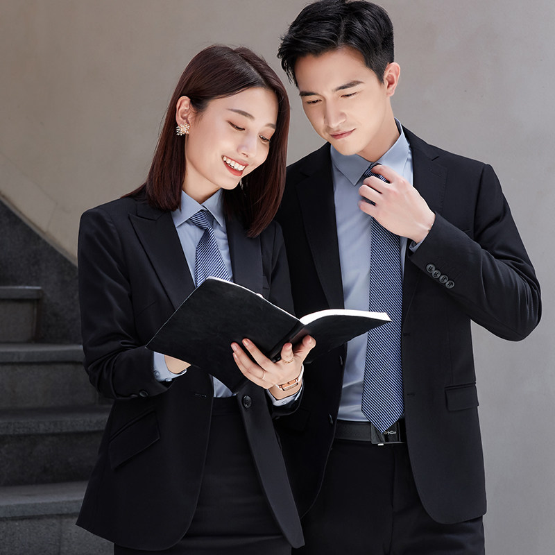 春季时尚款男女同款两粒扣小西装教师西服正装商务职业西装工作服