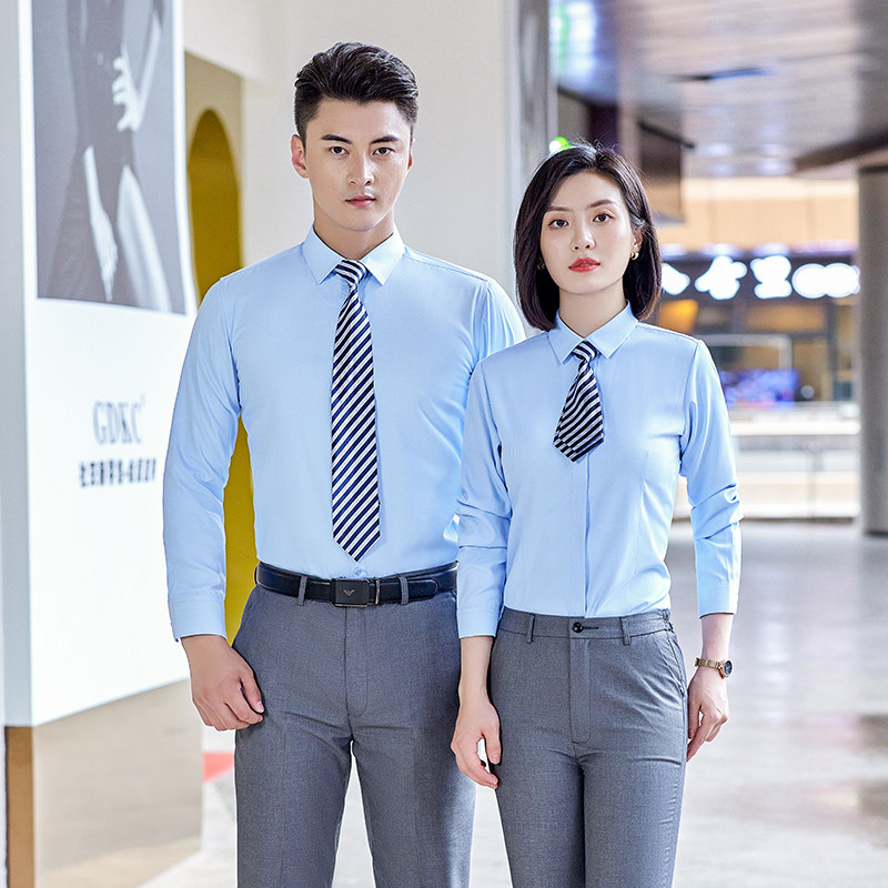 秋季男士长袖衬衫白色女衬衣职业装套装上班面试通勤服务员工作服