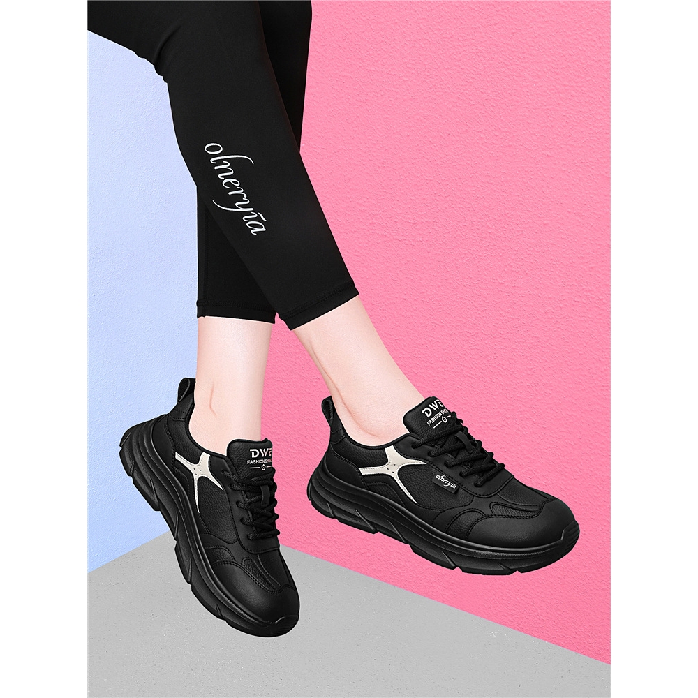 品牌黑色老爹鞋2025新款女款春秋厚底软底旅游广场舞运动休闲鞋子