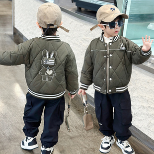 男童轻薄棉服秋冬装加绒外套2025新款帅气时髦儿童宝宝加厚上衣潮
